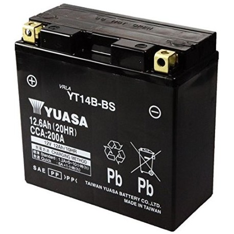 Déstockage batterie moto YUASA YT14B-BS 12V-12Ah avec pack acide inclu